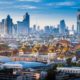 Aerial shot of sunrise over Grand Palace of Bangkok, Thailand