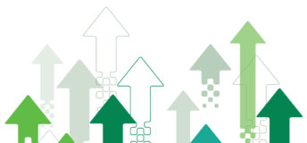 An illustration showing green arrows pointing up