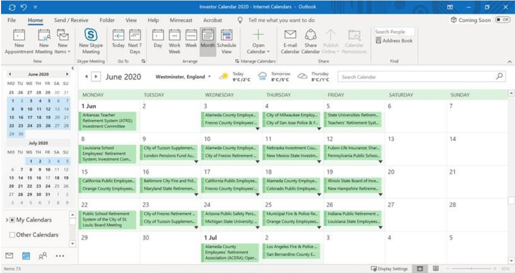 Investor Calendar - outlook