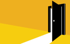 A black door reveals an exit