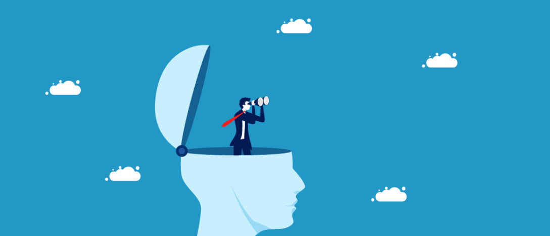 Man looking into binoculars future ideas concept illustration-01