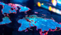 World Map on digital pixelated display