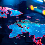 World Map on digital pixelated display