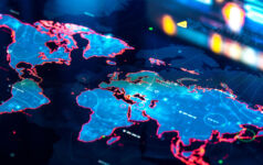World Map on digital pixelated display