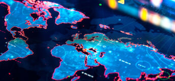 World Map on digital pixelated display