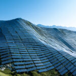 Aerial view of a solar farm in the countryside