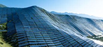 Aerial view of a solar farm in the countryside