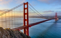 The Golden Gate Bridge and Bay area in San Francisco California at sunrise