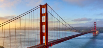 The Golden Gate Bridge and Bay area in San Francisco California at sunrise