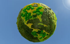 A model of the Earth if it was completely covered in vegetation, including the oceans