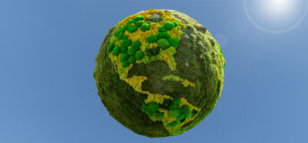 A model of the Earth if it was completely covered in vegetation, including the oceans