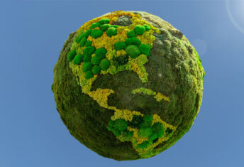 A model of the Earth if it was completely covered in vegetation, including the oceans