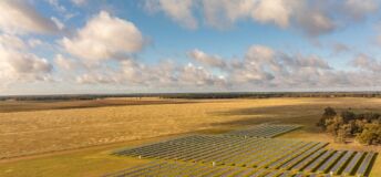 Aerial view of Darlington Point Solar Farm in New South Wales, owned by Octopus Australia
