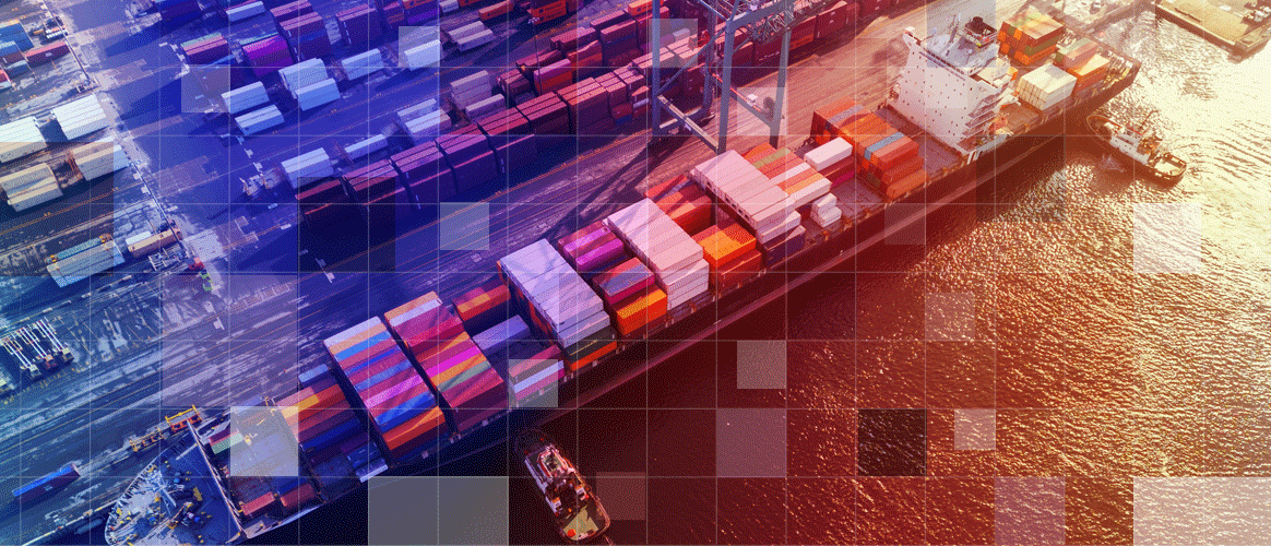 T9_PM2030_Deglobalisation_harbour A container ship in dock for the Private Markets 2030 deglobalisation theme