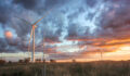 Wind farm at sunset country NSW, Australia