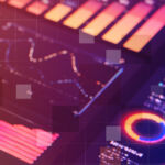 Two business people stand before several graphs and maps of the world, for the Private Markets 2030 Public Markets theme