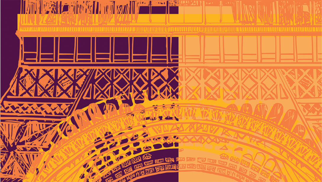 Colorful representation of eiffel tower in Paris - vector illustration (Ideal for printing on fabric or paper, poster or wallpaper, house decoration) Infra main Dec25/Jan26 cover art t9