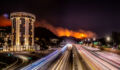 Getty fire at Los Angeles - California. Bel air and Getty museum area. 405 highway traffic