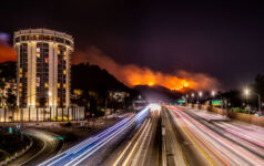 Getty fire at Los Angeles - California. Bel air and Getty museum area. 405 highway traffic