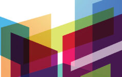 Coloured, translucent isometric shapes overlapping each other