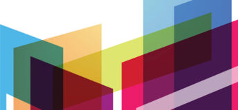 Coloured, translucent isometric shapes overlapping each other