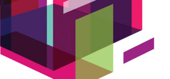 Coloured, translucent isometric shapes overlapping each other