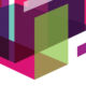 Coloured, translucent isometric shapes overlapping each other