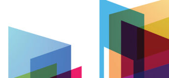 Coloured, translucent isometric shapes overlapping each other