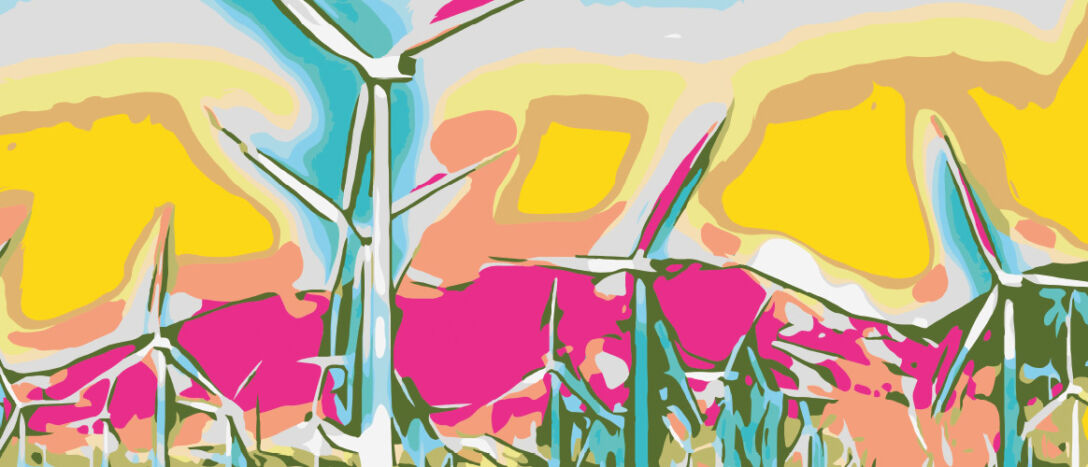 Wind turbines in pastel colours
