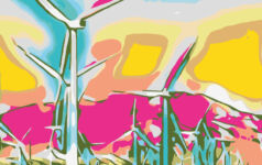 Wind turbines in pastel colours