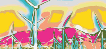 Wind turbines in pastel colours