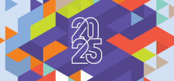 Multi-coloured triangles form an interesting pattern, with the 2025 Awards logo in white