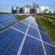 Industries embrace solar panels for cost-effective, sustainable energy, reducing environmental impact, green factory industry, renewable energy concept