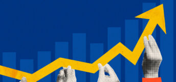 Graphic of hands holding up an ascending arrow.