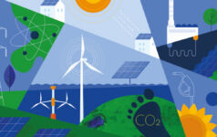 Graphic showing symbols and pictures related to the renewables sector.