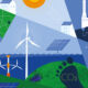 Graphic showing symbols and pictures related to the renewables sector.