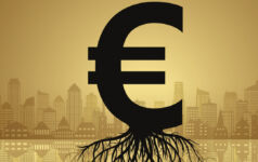 Graphic of a euro symbol with roots growing from the bottom.