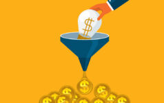 Graphic of a hand funneling money.