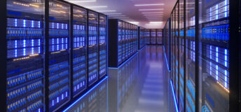 A data centre is pictured full of terminals housing computer chips
