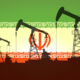 Oil pump on background of flag of Iran. Vector illustration