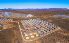 Aerial view of solar power panels.