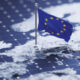 Image of the European Union flag on a map of Europe