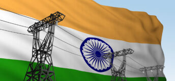 power lines against background flag of India. 3d rendering