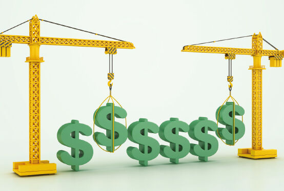 An illulstration of cranes picking up dollars