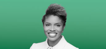 Tiffany Lewis of JPMorganChase, on a green background.