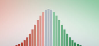 A bell curve showing starred rankings below it, and shifting from red to green