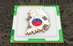 CPU computer processor unit with flag of South Korea, 3D rendering