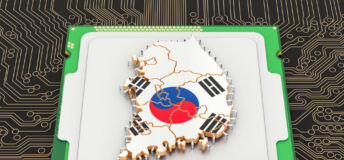 CPU computer processor unit with flag of South Korea, 3D rendering