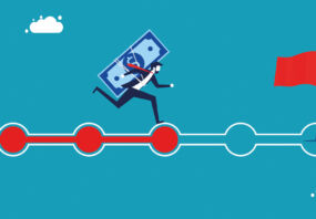 man running with money to flag