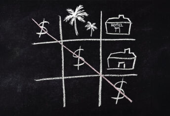 GPs blur the lines of infrastructure in hunt for returns A game of naughts and crosses on a blackboard, but with dollar signs making a diagonal, with a picture of palm trees and a hotel in other squares
